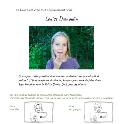 Photo et dédicace dans le livre personnalisé