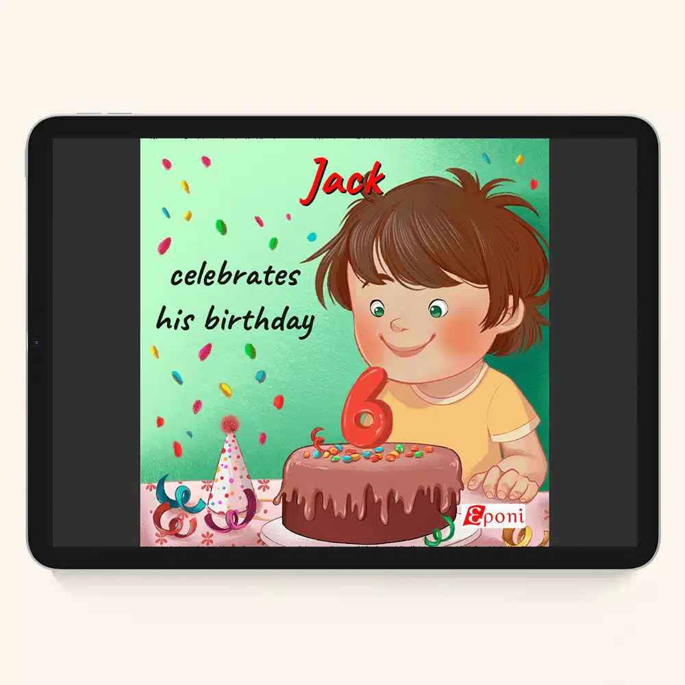 Tablette avec le livre d'anniversaire numérique en anglais