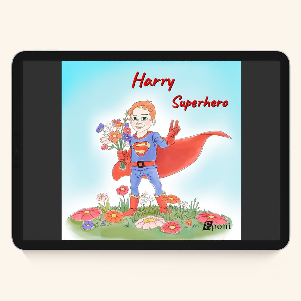 Tablette avec le livre numérique de super-héros anglais